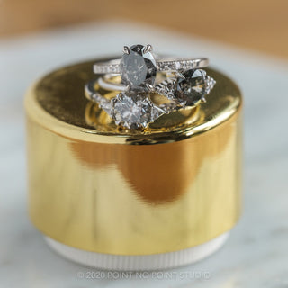1.92ct Salt & Pepper Brilliant Cut Oval Diamond Engagement Ring, Jules Setting, 14K White Gold