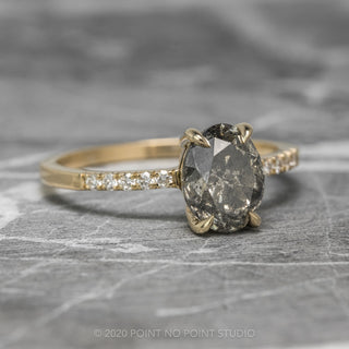 1.92 Carat Salt and Pepper Oval Diamond Engagement Ring, Jules Setting, 14K Yellow Gold