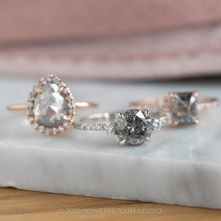 2.23 Carat Salt and Pepper Round Diamond Engagement Ring, Eliza Setting, 14K White Gold