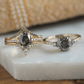 2.23 Carat Salt and Pepper Round Diamond Engagement Ring, Eliza Setting, 14K Yellow Gold