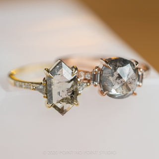1.71 Carat Salt and Pepper Hexagon Diamond Engagement Ring, Eliza Setting, 14K Yellow Gold