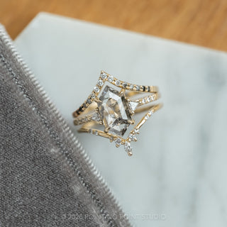 1.71 Carat Salt and Pepper Hexagon Diamond Engagement Ring, Eliza Setting, 14K Yellow Gold
