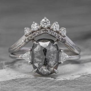 1.92 Carat Black Speckled Oval Diamond Engagement Ring, Zoe Setting, 14K White Gold