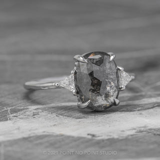 1.92 Carat Black Speckled Oval Diamond Engagement Ring, Zoe Setting, Platinum
