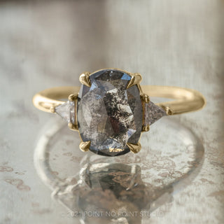 1.92 Carat Black Speckled Oval Diamond Engagement Ring, Zoe Setting, 14K Yellow Gold