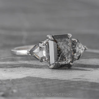 2.03 Carat Salt and Pepper Emerald Diamond Engagement Ring, Zoe setting, 14K White Gold