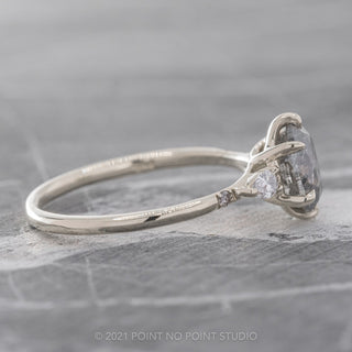 1.71 Carat Salt and Pepper Oval Diamond Engagement Ring, Woven Betty Setting, 14k White Gold