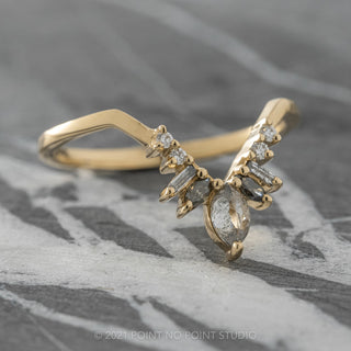 Salt & Pepper Marquise & Baguette Diamond Wedding Ring, Athena Setting, 14k Yellow Gold