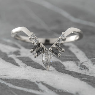 Salt & Pepper Marquise & Baguette Diamond Wedding Ring, Athena Setting, 14k White Gold