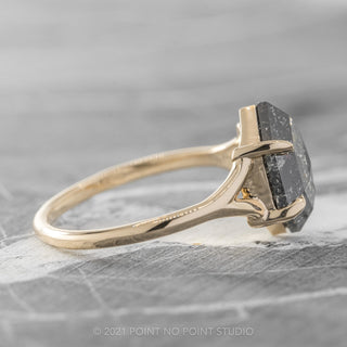 1.36 Carat Salt and Pepper Hexagon Diamond Engagement Ring, Split Shank Jane Setting, 14K Yellow Gold