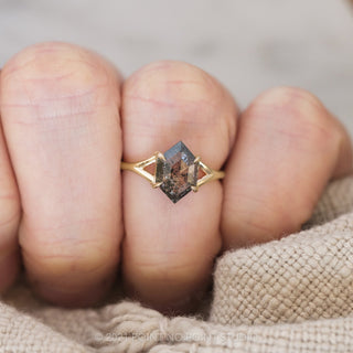 1.36 Carat Salt and Pepper Hexagon Diamond Engagement Ring, Split Shank Jane Setting, 14K Yellow Gold
