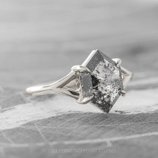 1.36 Carat Salt and Pepper Hexagon Diamond Engagement Ring, Split Shank Jane Setting, Platinum