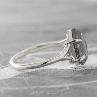 1.36 Carat Salt and Pepper Hexagon Diamond Engagement Ring, Split Shank Jane Setting, Platinum