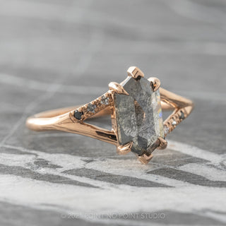 1.22 Carat Salt and Pepper Hexagon Diamond Engagement Ring, Ombre Sirena Setting, 14k Rose Gold
