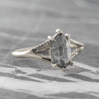 1.36 Carat Salt and Pepper Hexagon Diamond Engagement Ring, Ombre Sirena Setting, 14K White Gold