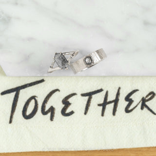 1.36 Carat Salt and Pepper Hexagon Diamond Engagement Ring, Ombre Sirena Setting, Platinum