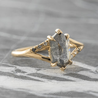1.36 Carat Salt and Pepper Hexagon Diamond Engagement Ring, Ombre Sirena Setting, 14K Yellow Gold