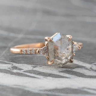 1.67 Carat Salt and Pepper Hexagon Diamond Engagement Ring, Eliza Setting, 14K Rose Gold