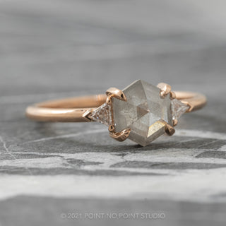 1.08 Carat Salt and Pepper Hexagon Diamond Engagement Ring, Zoe Setting, 14K Rose Gold