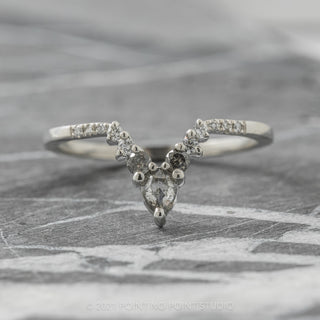 Salt and Pepper Pear and Round Diamond Wedding Ring, Cassiopeia Setting, Platinum