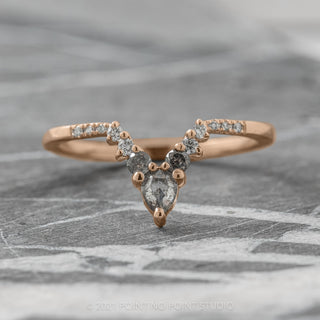 Salt and Pepper Pear and Round Diamond Wedding Ring, Cassiopeia Setting, 14K Rose Gold