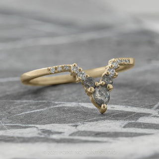 Salt and Pepper Pear and Round Diamond Wedding Ring, Cassiopeia Setting, 14K Yellow Gold