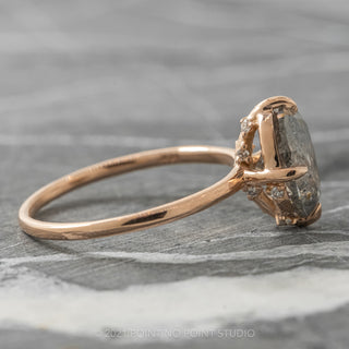 1.87 Carat Salt and Pepper Oval Diamond Engagement Ring, Rhea Setting, 14K Rose Gold