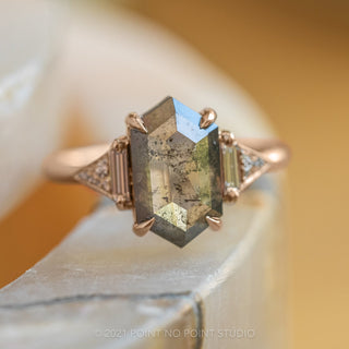 3 Carat Salt and Pepper Hexagon Diamond Engagement Ring, Azalea Setting, 14k Rose Gold