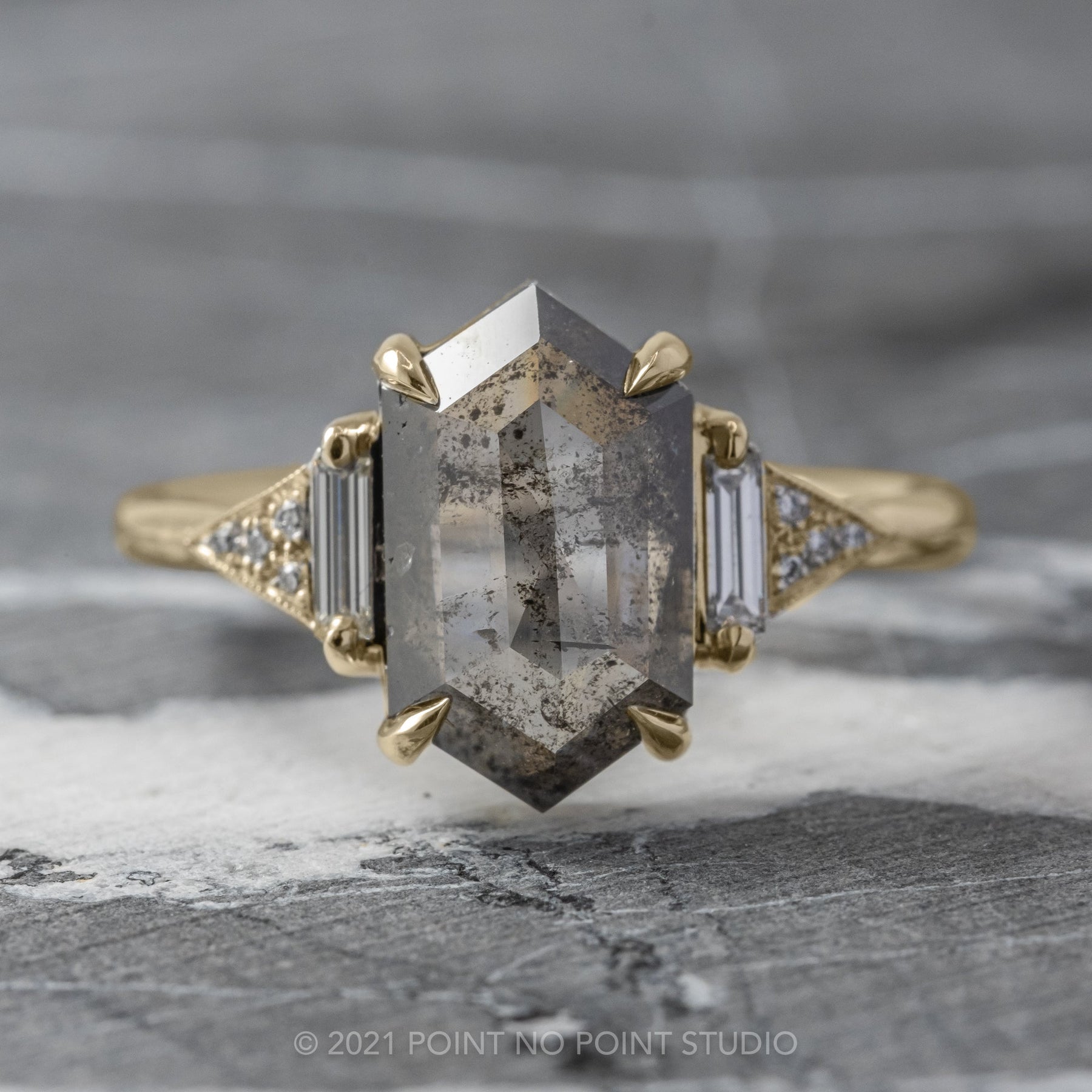 Hexagon salt and pepper diamond ring Clearance