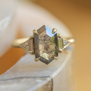 3 Carat Salt and Pepper Hexagon Diamond Engagement Ring, Azalea Setting, 14k Yellow Gold