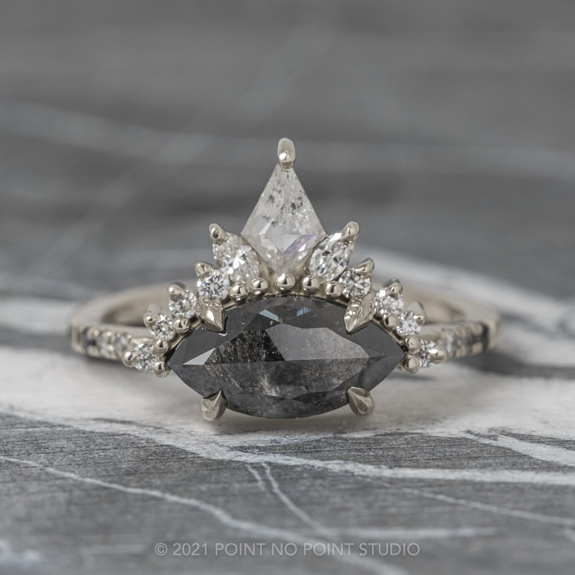 Black Speckled Diamond Engagement Ring, Point No Point Studio