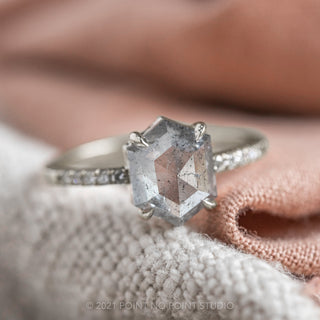 2 Carat Salt and Pepper Hexagon Diamond Engagement Ring, Jules Setting, 14k White Gold
