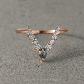 Salt and Pepper Rose Cut Pear Diamond Wedding Band, Large Cassiopeia Setting, 14K Rose Gold