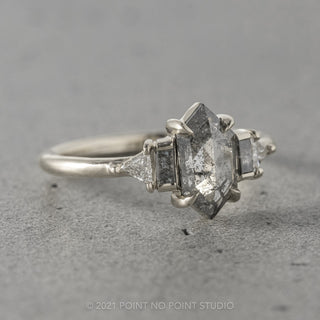 .91 Carat Salt and Pepper Hexagon Diamond Engagement Ring, Beatrice Setting, Platinum
