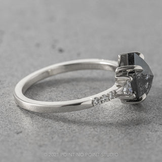 1.43 Carat Black Speckled Hexagon Diamond Engagement Ring, Eliza Setting, 14K White Gold