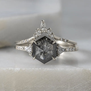 1.43tcw Black Speckled Hexagon Diamond Engagement Ring, Eliza Setting, Platinum