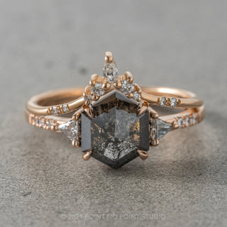 1.43 Carat Black Speckled Hexagon Diamond Engagement Ring, Eliza Setting, 14K Rose Gold