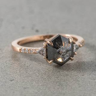 1.43 Carat Black Speckled Hexagon Diamond Engagement Ring, Eliza Setting, 14K Rose Gold