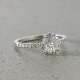 1.27 Carat Salt and Pepper Pear Diamond Engagement Ring, Jules Setting, 14K White Gold