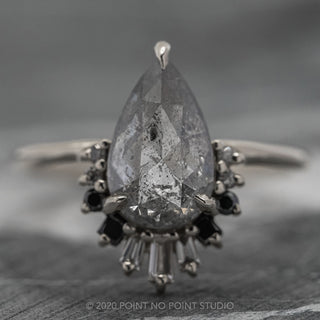 2.93 Carat Salt and Pepper Pear Diamond Engagement Ring, Ombre Wren Setting, 14K White Gold