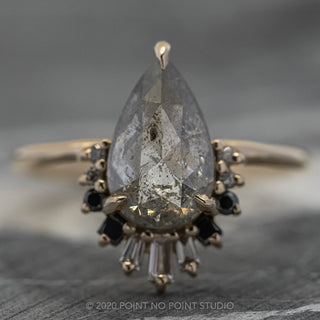2.93 Carat Salt and Pepper Pear Diamond Engagement Ring, Ombre Wren Setting, 14K Yellow Gold