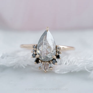 2.93tcw Salt & Pepper Pear Diamond Engagement Ring, Ombre Wren, 14K Yellow Gold