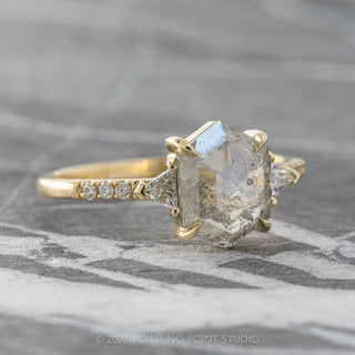 1.67 Carat Salt and Pepper Hexagon Diamond Engagement Ring, Eliza Setting, 14K Yellow Gold