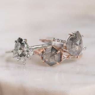 1.13 Carat Salt and Pepper Pear Diamond Engagement Ring, Ava Setting, 14k White Gold