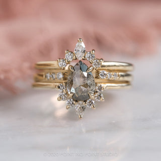 1.13 Carat Salt and Pepper Pear Diamond Engagement Ring, Ava Setting, 14k Yellow Gold