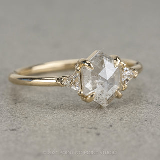 1.62 Carat Icy White Hexagon Diamond Engagement Ring, Zoe Setting, 14K Yellow Gold