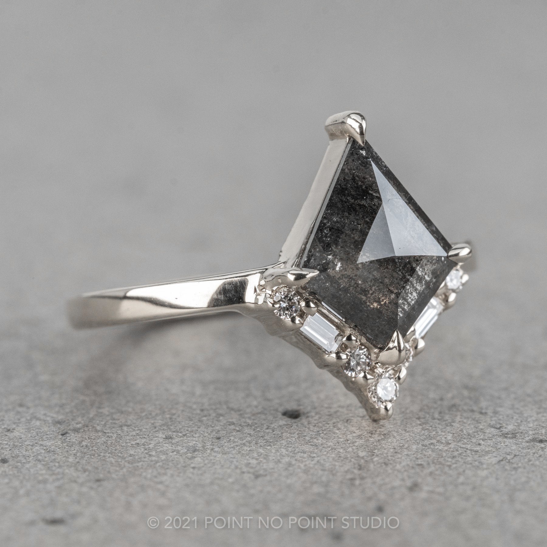 1.09 Cts Natural Square Shape Black Rose Cut Diamond Ring ! Half Halo Ring  14K Gold Engagement