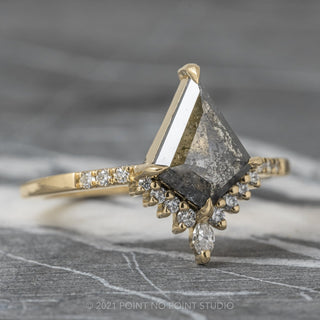 1.60 Carat Salt and Pepper Kite Diamond Engagement Ring, Avaline Setting, 14k Yellow Gold