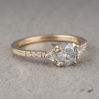 1.19 Carat Salt and Pepper Round Diamond Engagement Ring, Eliza Setting, 14K Yellow Gold