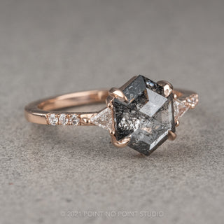 1.21 Carat Salt and Pepper Hexagon Diamond Engagement Ring, Eliza Setting, 14K Rose Gold